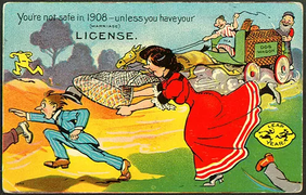 US Bachelor's day postcard - 1908 'marriage license to hunt'.png