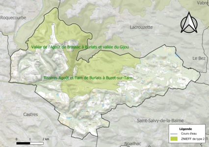 Carte des ZNIEFF de type 2 sur la commune.