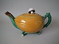 Teapot, coconut, mushroom lid, 1872, coloured glazes, naturalistic style with hint of whimsy