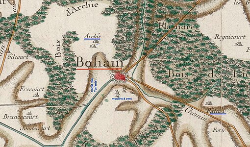 Carte de Cassini du secteur (vers 1750).