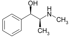 Chemical structure of the (1R,2S)-ephedrine molecule