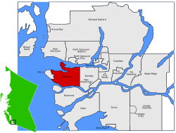Lokasi Vancouver dalam Metro Vancouver di British Columbia, Kanada