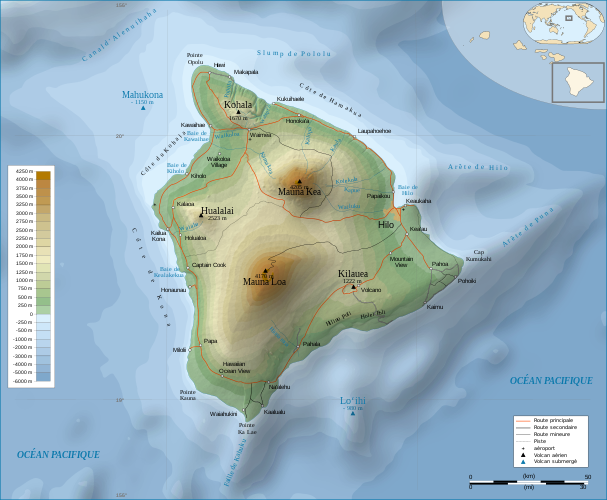Топографическая карта острова Гавайи на французском языке