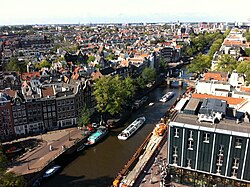 Veduta aerea del quartiere Jordaan con il canale Singelgracht che segna i confini con il centro