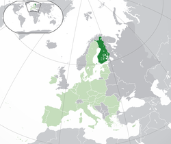 Location of  ഫിൻലാന്റ്  (dark green) – on the European continent  (light green & dark grey) – in the European Union  (light green)  —  [Legend]