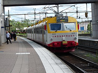 A rebuilt IC3 train in Sweden at Nässjö Station in 2019