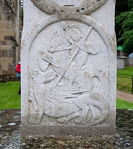 St George, detail of South Harting war memorial, West Sussex