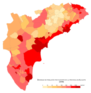 Densidad de población por municipio en 2018