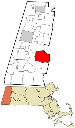 貝基特在伯克夏縣及麻省的位置（以紅色標示）