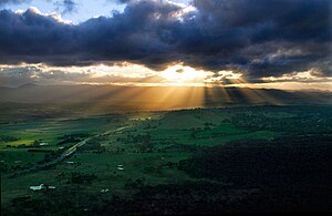 Crepuscular rays at sunset.