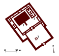 Plan de l'Ekur, temple d'Enlil à Nippur : 1. Ziggurat 2. « Temple cuisine » 3. Chapelle de la cour sud-est.