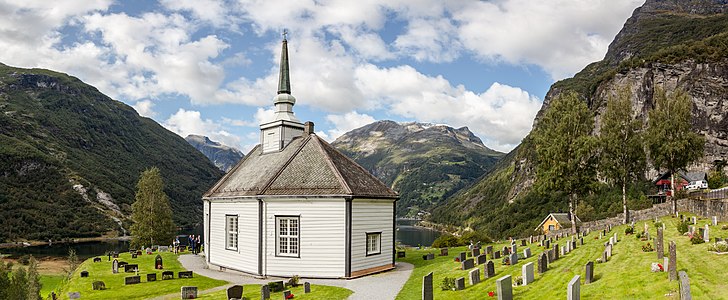  Geiranger Church in Stranda, Møre og Romsdal, by Diego Delso.