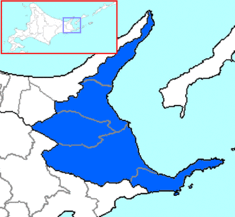 Kaart van Hokkaido met Nemuro gemarkeerd