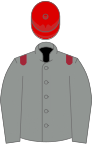 Grey, maroon epaulets, red cap