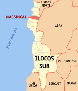 Mapa ng Ilocos Sur na nagpapakita sa lokasyon ng Magsingal.