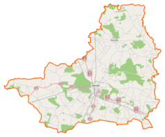 Mapa konturowa powiatu jarocińskiego, na dole nieco na prawo znajduje się punkt z opisem „Witaszyce”