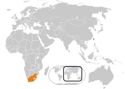 Map indicating locations of Taiwan and South Africa
