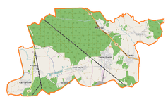 Mapa konturowa gminy Tarnów Opolski, na dole po lewej znajduje się punkt z opisem „Kąty Opolskie”