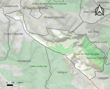 Carte des ZNIEFF de type 1 sur la commune.