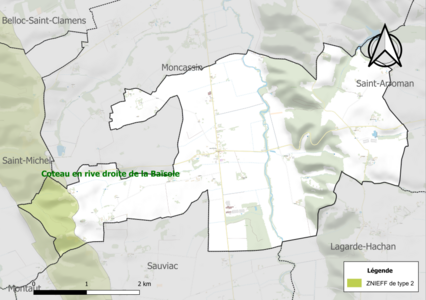 Carte de la ZNIEFF de type 2 sur la commune.