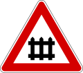 Level crossing with barrier or gate ahead (formerly used )