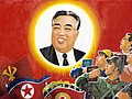 Kim Ir Szent ábrázoló észak-koreai plakát