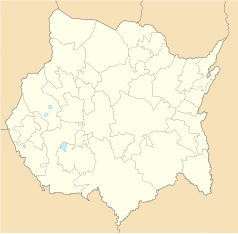 Mapa konturowa Morelos, u góry po lewej znajduje się punkt z opisem „Cuernavaca”