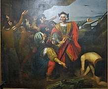 Cristóbal Colón señalando la isla de Guanahaní, Monasterio de La Rábida.jpg