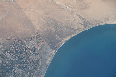 Gaza Strip (Rafah left in photo) and el-Arish coast