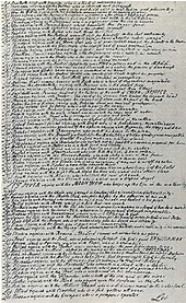 Handwritten manuscript of a page with about a hundred lines, each a sentence beginning with the word "Let"