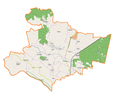 Mapa konturowa gminy Kotla, po lewej nieco na dole znajduje się punkt z opisem „Skidniów”