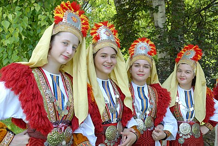 Girls wearing national costumes from Mariovo