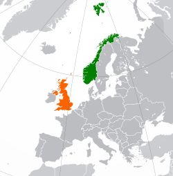 Map indicating locations of Norway and United Kingdom