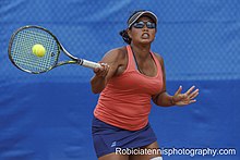 Photo of Irina Ramialison playing at the ACT Claycourt International #1 in Canberra