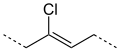 Deutsch: Struktur von einer 1,4-verknüften Polychloropren-Einheit English: Structure of a 1,4-linked polychloroprene unit