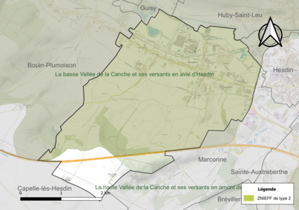 Carte de la ZNIEFF de type 2 sur la commune.