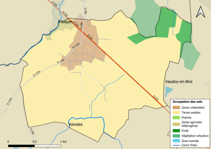 Carte des infrastructures et de l'occupation des sols en 2018 (CLC) de la commune.