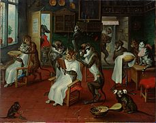 Barbería con monos y gatos (1633-1667), de Abraham Teniers, Museo de Historia del Arte de Viena