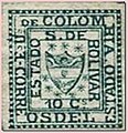 El sello más pequeño del mundo, fue emitido por el estado de Bolívar (1863-1866), parte de los entonces llamados Estados Unidos de Colombia. Media 8 mm × 9.5 mm.