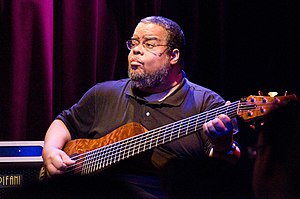 Jackson in 2007 playing a Contrabass Guitar