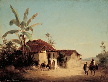 Camille Pissarro, Paisaje tropical con casas rurales y palmeras, 1853.