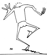 Sketch caricature of person walking away