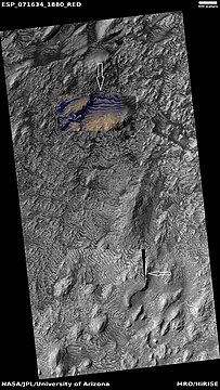 Layers in Danielson Crater with enlargements of some spots (indicated with arrows)