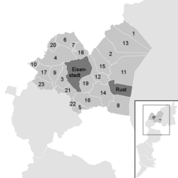 Lage der Gemeinde Bezirk Eisenstadt-Umgebung im Bezirk Eisenstadt-Umgebung (anklickbare Karte)