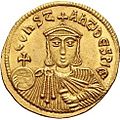 İmparator V. Leon'un oğlu chlamys ile tasvir edilmiş, solidus, 813-820.