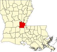 Map of Luizijana highlighting Avoyelles Parish
