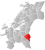 Tydal markert med rødt på fylkeskartet