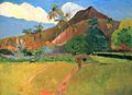 Paul Gauguin, Tahitian Landscape, (1893). Gauguin usually painted people but sometimes painted brightly-coloured landscapes.