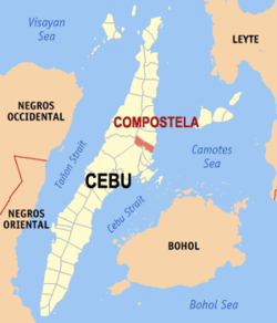 Bản đồ Cebu với vị trí của Compostela.