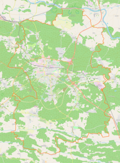 Mapa konturowa Zielonej Góry, w centrum znajduje się punkt z opisem „Zielona Góra Główna”